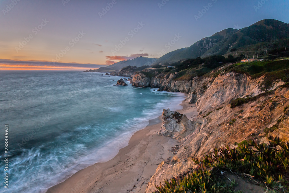 Twilight at the Cliffs at Highway 1 in California