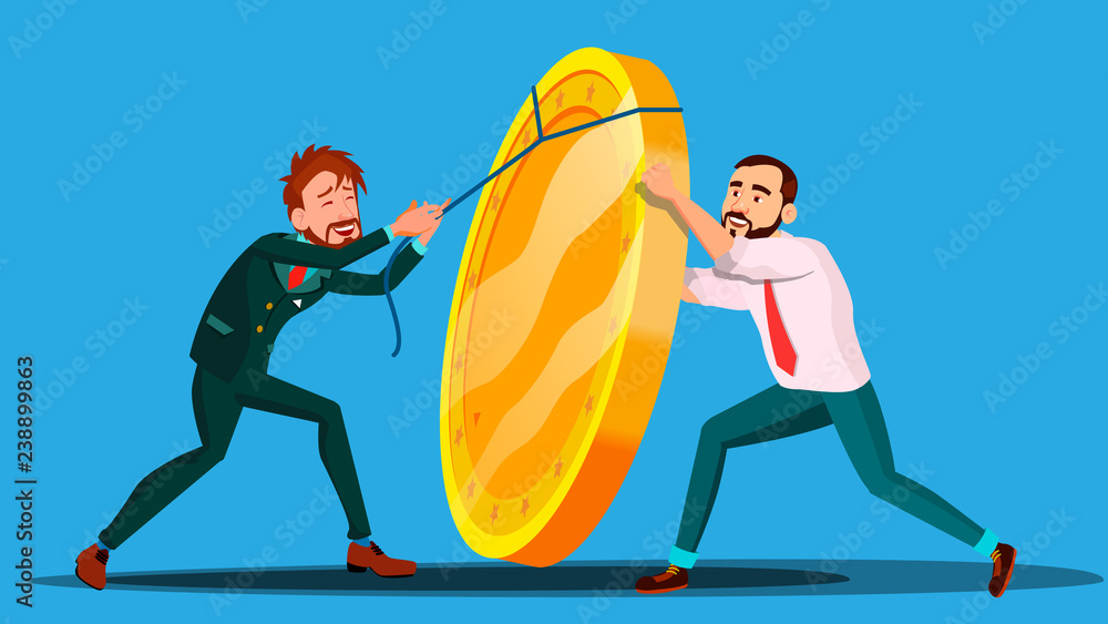 team-of-employee-pulling-rope-to-lift-up-heavy-coin-vector-illustration-stock-vector-adobe-stock