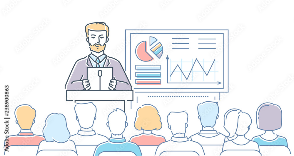 Business conference - modern line design style illustration Business conference - modern line design style illustration