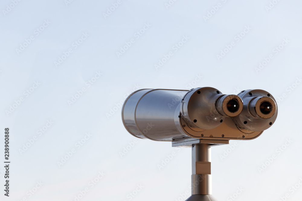 Tourist binoculars. Binoculars telescope on observation deck for tourist.