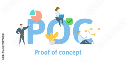 POC, Proof of concept. Concept with keywords, letters, and icons. Colored flat vector illustration. Isolated on white background. photo