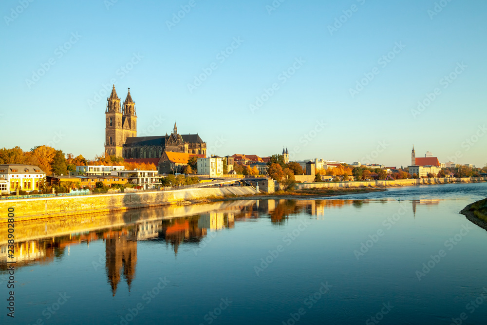 Germany, Saxony-Anhalt, Magdeburg, Cathedral of Magdeburg and Elbe river Germany, Saxony-Anhalt, Magdeburg, Cathedral of Magdeburg and Elbe river