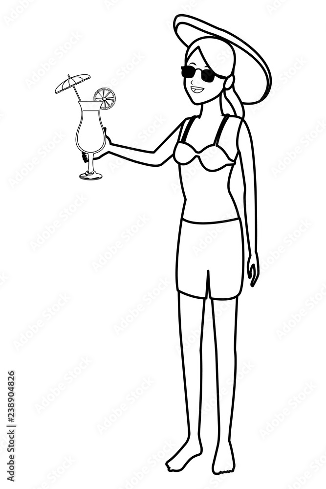 woman beach hat and cocktail black and white woman beach hat and cocktail black and white