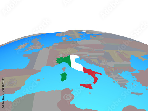 Italy with national flag on political globe. © harvepino