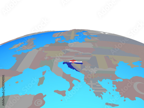 Croatia with national flag on political globe. © harvepino