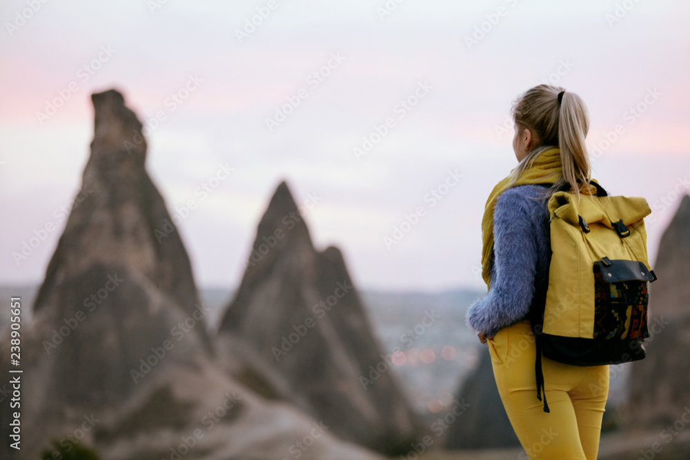 Travel. Woman Traveling At Nature With Backpack