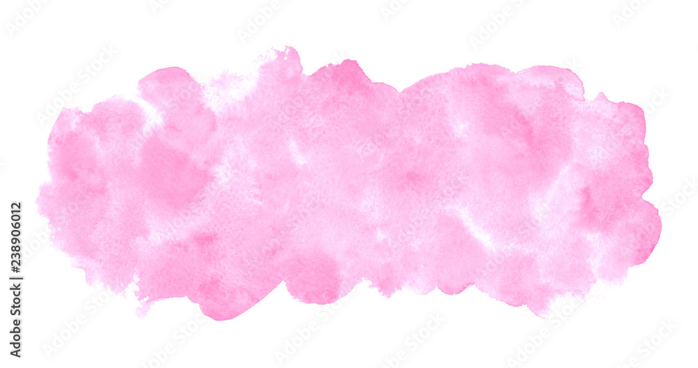 Rose pink watercolor stains painted texture. Valentines, 8 March, Women day watercolour background for text, banners. Rounded elongated, long rectangle shape, brush stroke. Hand drawn aquarelle fill.