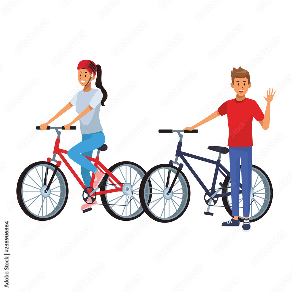 couple in bicicles couple in bicicles