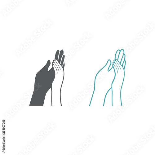 The vector picture of the weaved hands of the man and woman. Set of vector icons. Flat design. Monohrome