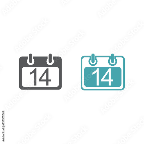 The vector picture of the calendar with figure 14. Set of vector icons. Flat design. Monohrome