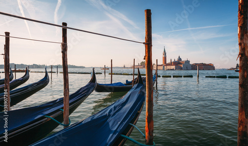 Gondolas in Venice lagoon, Italy
