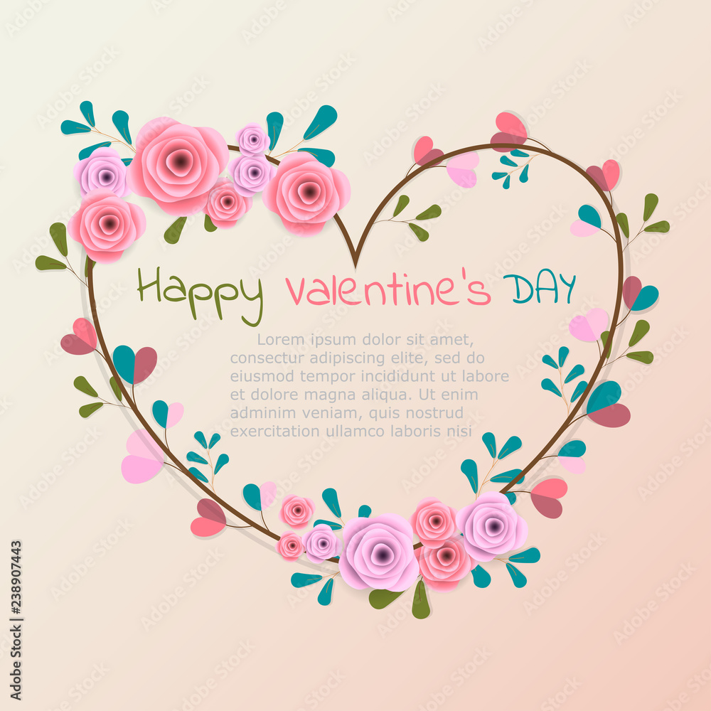Happy valentines day greeting cards with ornaments, hearts and flowers. Vector design of love festival.
