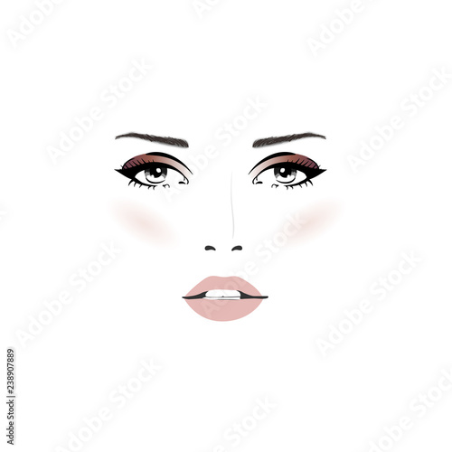Beautiful woman face with nude make-up hand drawn vector illustration. Stylish original graphics portrait with beautiful young attractive girl model. Fashion, style, beauty. Graphic, sketch drawing.