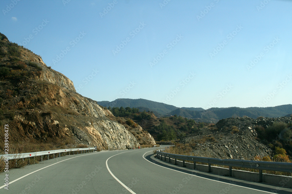 Two lane asphalt road in the Troodos mountains