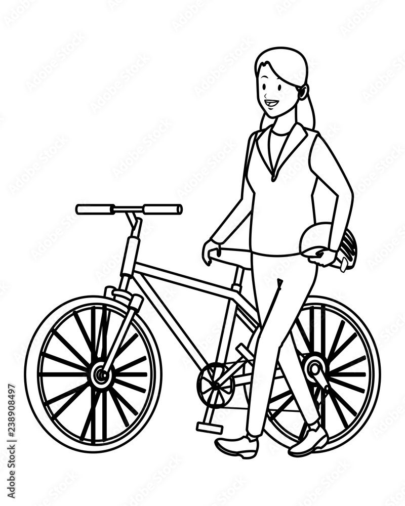 woman with bicicle black and white woman with bicicle black and white