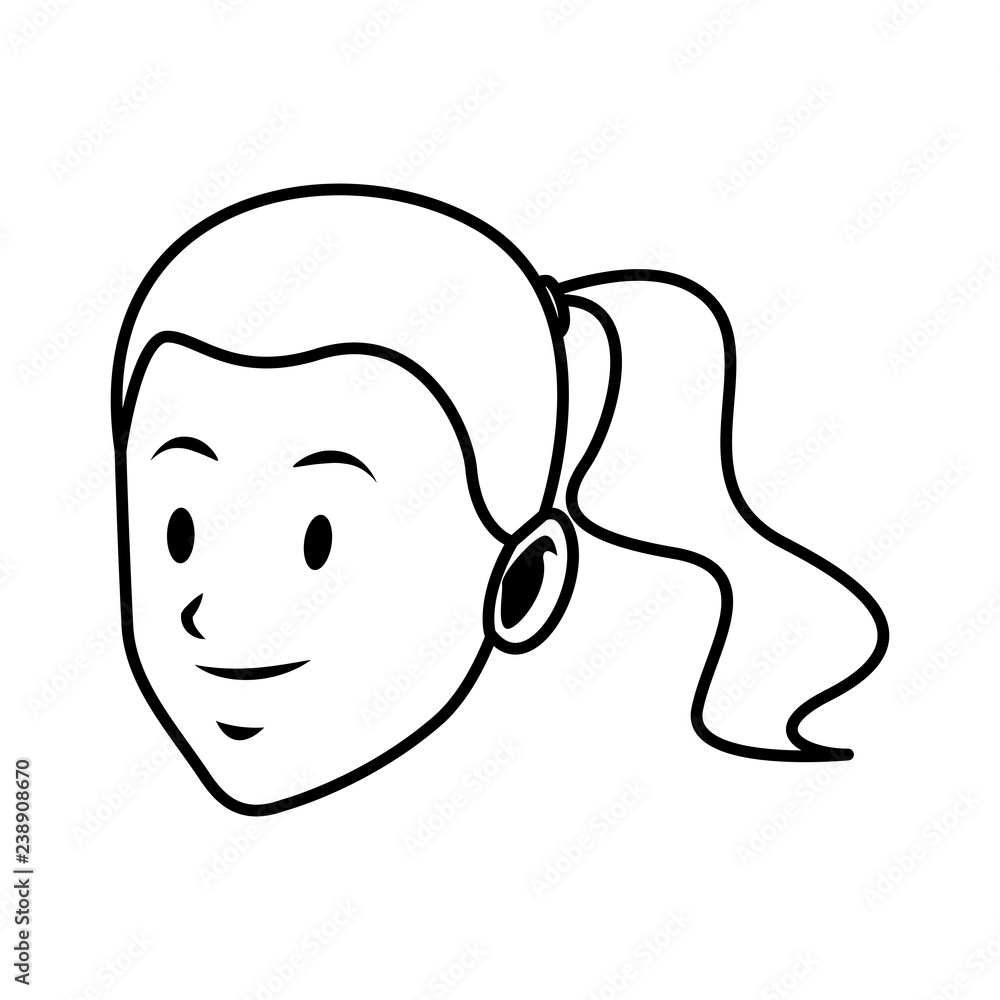 woman pony tail only face black and white