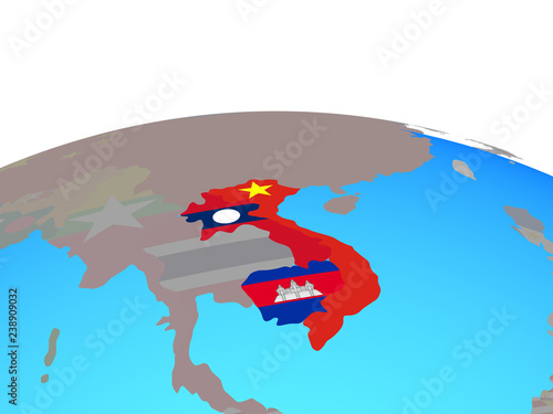 Foto Indochina with national flags on political globe.