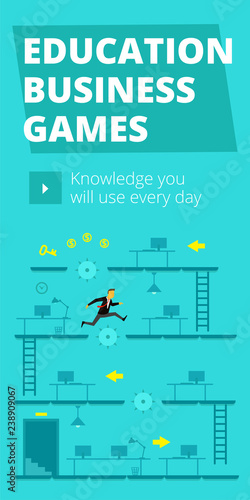 Education business games. Training game and competition. Vertical banner standard web size.