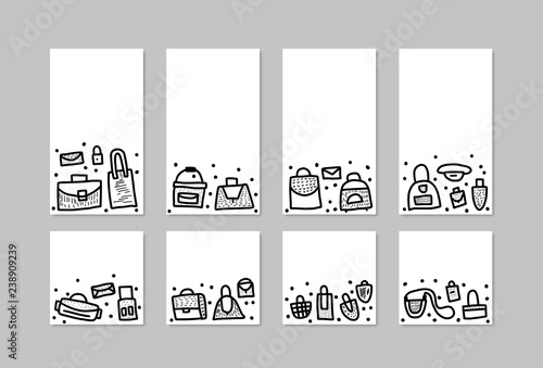 Vector set of bags in doodle style. photo