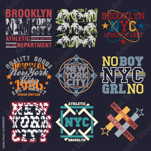 set sport typography  t-shirt  nyc  design graphic