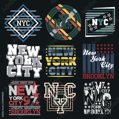set sport typography, t-shirt  nyc, design graphic