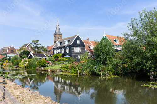 panorama of houses and a canal in hisotric city Edam, Netherlands photo