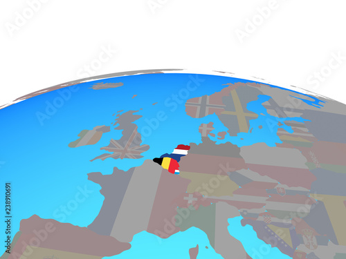 Benelux Union with national flags on political globe. © harvepino
