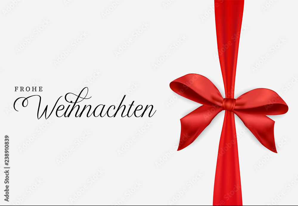 German Christmas card of red gift ribbon bow German Christmas card of red gift ribbon bow