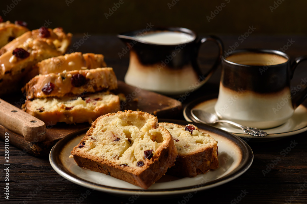 Homemade sweet bread loaf with cranberries and white chocolate. Homemade sweet bread loaf with cranberries and white chocolate.
