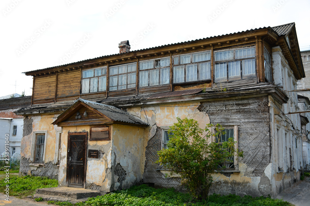 Balakhna, Russia - August 29, 2018: Karla Marksa street in Balakhna city in Nizhny Novgorod region Balakhna, Russia - August 29, 2018: Karla Marksa street in Balakhna city in Nizhny Novgorod region