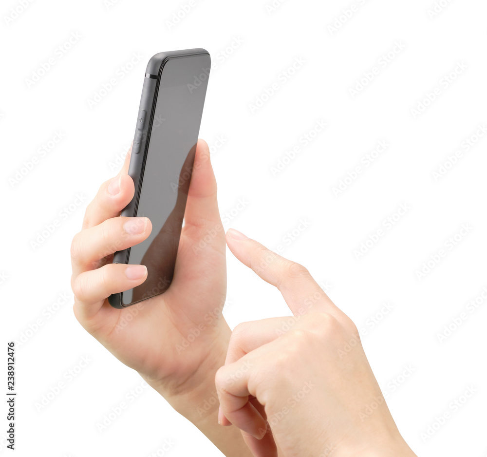 Hand holding a smartphone to take photos themselves (Selfie). have copy space in side and clipping path. Hand holding a smartphone to take photos themselves (Selfie). have copy space in side and clipping path.