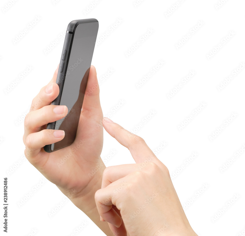 Hand holding a smartphone to take photos themselves (Selfie). have copy space in side and clipping path. Hand holding a smartphone to take photos themselves (Selfie). have copy space in side and clipping path.