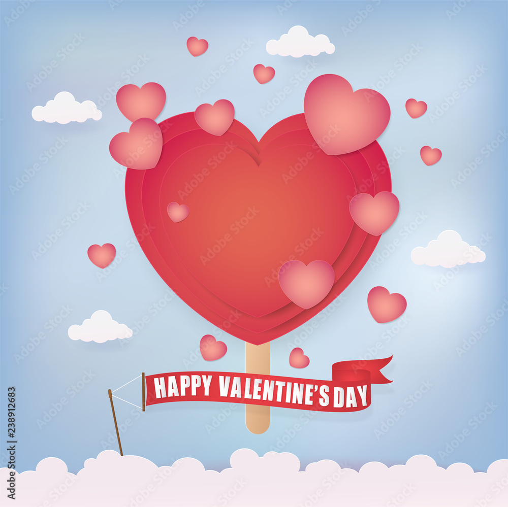 Vector and Illustration graphic digital craft style,Happy Valentine's Day,ice cream hearts, paper cut style , EPS 10.