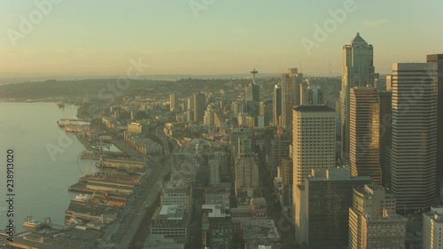 Aerial View Seattle City Washington at Sunset photo