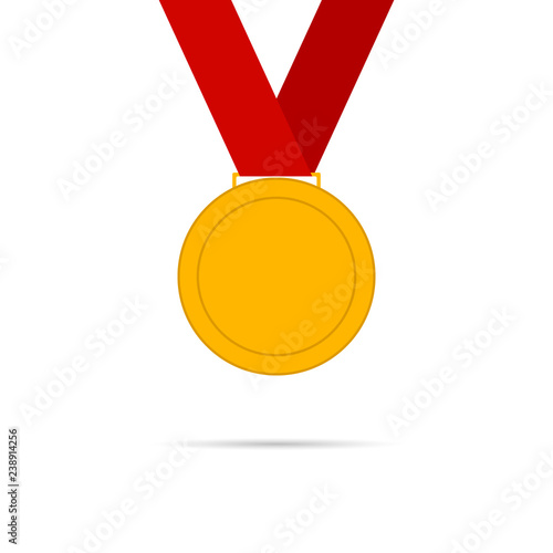 Gold medal with red ribbon.