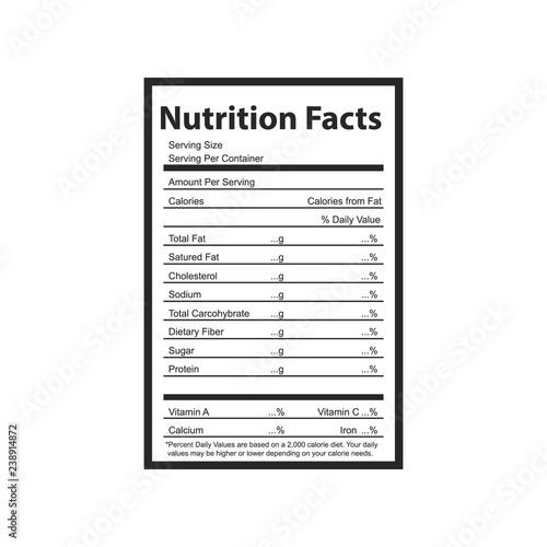 Nutrition facts information label