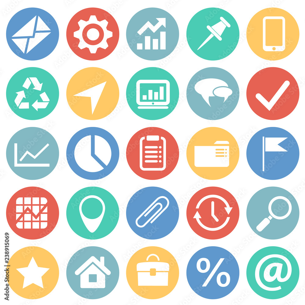 Business simple icons set on color circles background for graphic and web design, Modern simple vector sign. Internet concept. Trendy symbol for website design web button or mobile app Business simple icons set on color circles background for graphic and web design, Modern simple vector sign. Internet concept. Trendy symbol for website design web button or mobile app