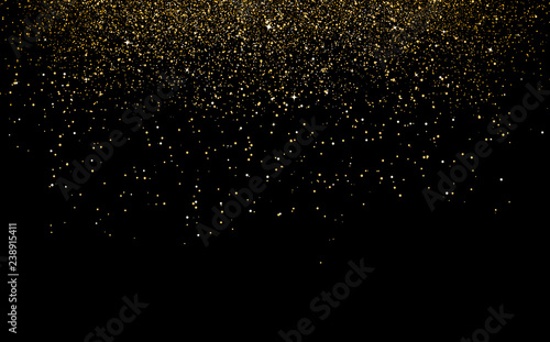 Gold confetti  powder falling and scatter  celebration decoration holiday party concept on black space abstract background vector illustration