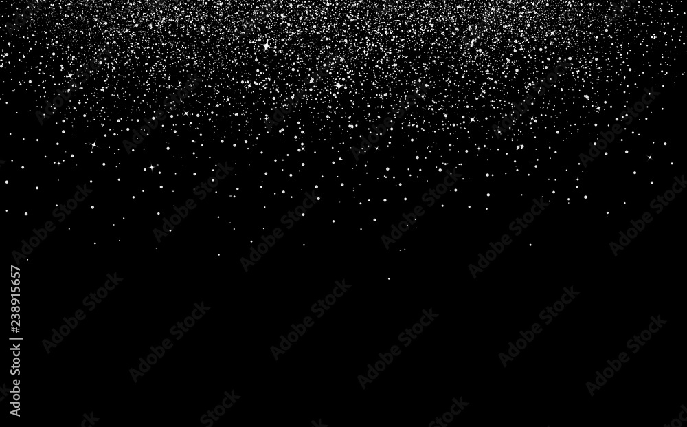 Silver dust confetti scatter spots with stars falling celebration decoration holiday party concept on black space abstract background vector illustration - obrazy, fototapety, plakaty 