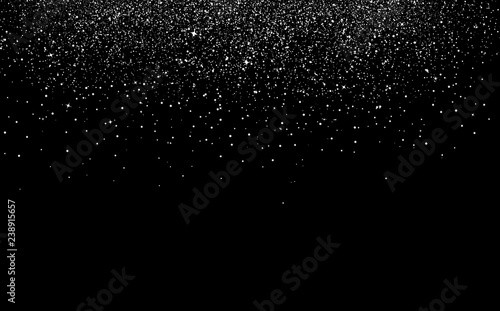 Silver dust confetti scatter spots with stars falling celebration decoration holiday party concept on black space abstract background vector illustration