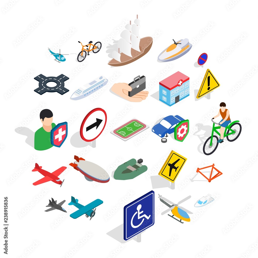 Transfer icons set. Isometric set of 25 transfer vector icons for web isolated on white background