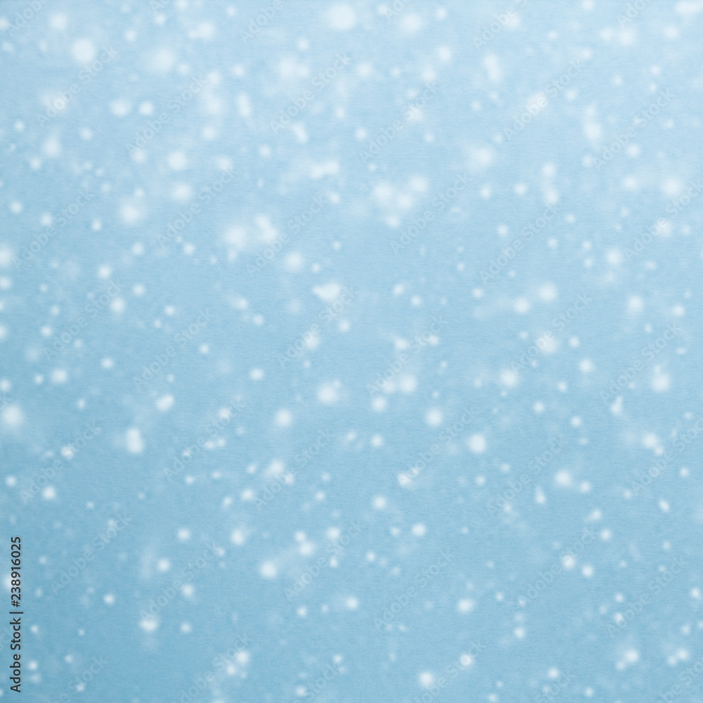 Snow background for Christmas greeting card. Raster copy. Pastel blue copy space