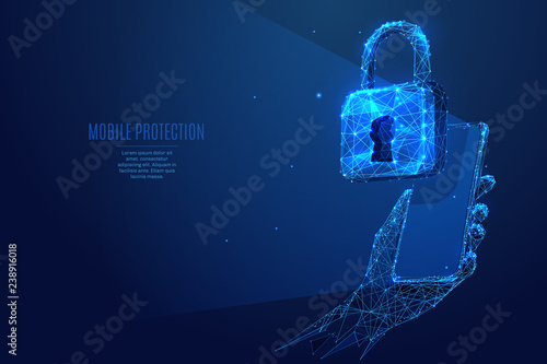 lock and phone in hand  low poly