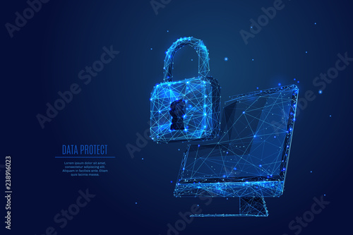 Lock and Computer monitor screen low  poly