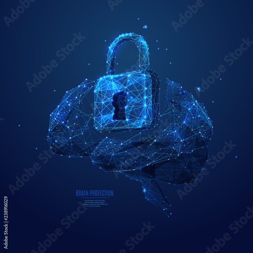 lock and brain low poly blue