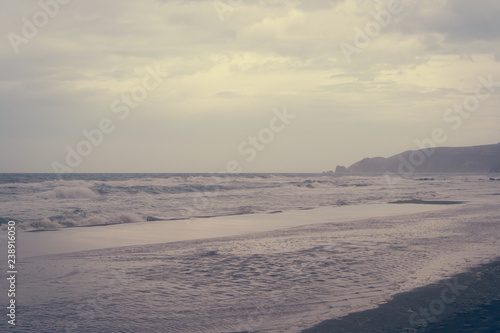 The incredible seascaping view of beach with blue sea in morocco in summer