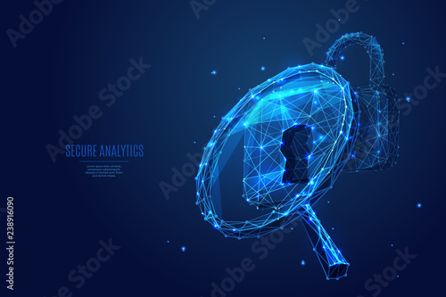 Magnifying glass and lock low poly blue