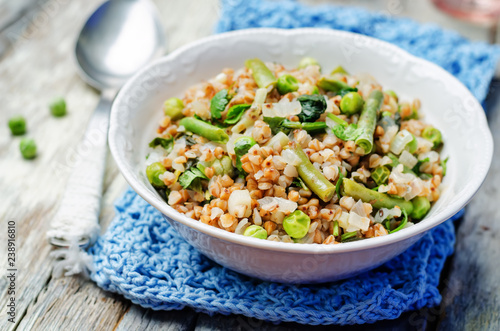 Buckwheat with green peas and beans