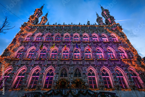 illuminated town hall of Leuven