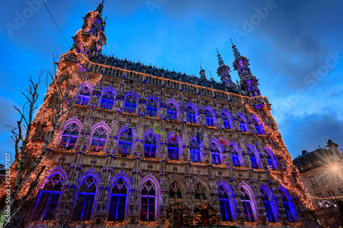 illuminated town hall of Leuven
